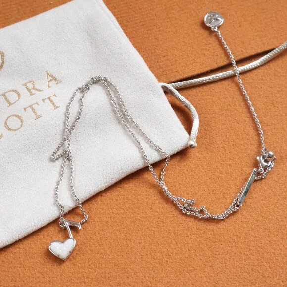 Kendra Scott Ari Heart Music Note Drusy Necklace Silver - Picture 2 of 3